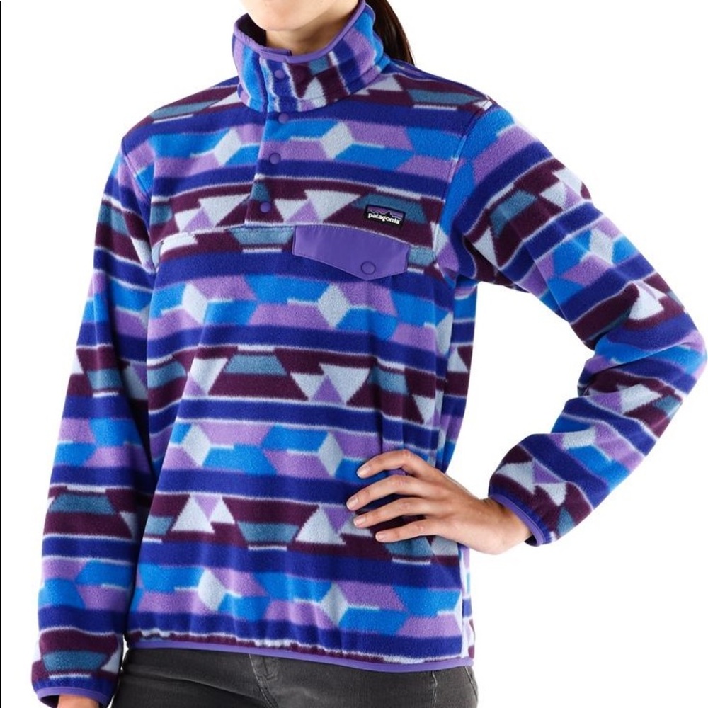 Patagonia Lightweight Synchilla Snap-T Fleece Pullover Purple Blue Aztec print - Picture 3 of 17